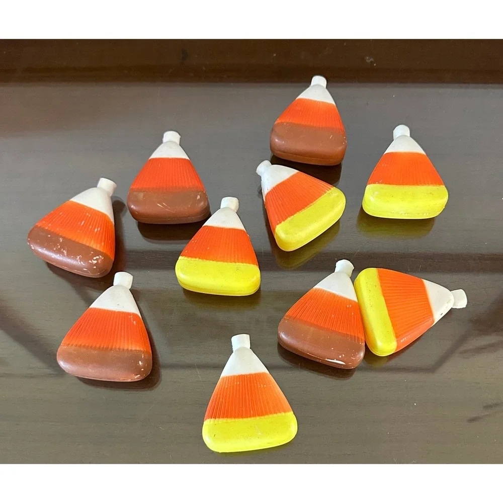 Vintage Candy Corn Light Covers Set of 10 Halloween Autumn Plastic Blow Mold